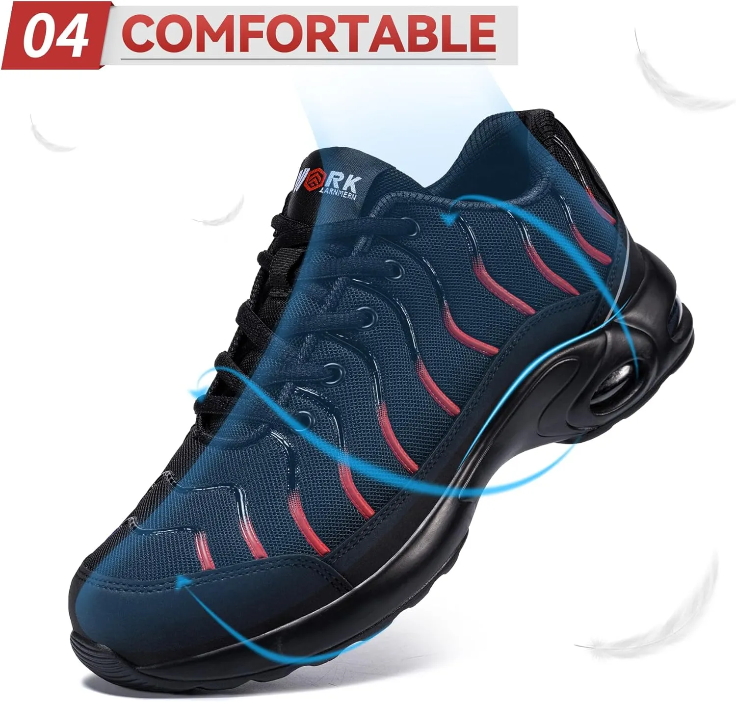 LARNMERN Air Cushion Steel Toe Shoes for Men Wide Women Lightweight Puncture Proof Work Safety Sneakers Breathable Slip Resistant Tennis Shoe