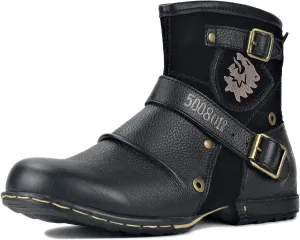 Leather Casual Motorcycle Combat Hiking Dress Ankle Boots for Men with Side Zipper CD-5008-1-N-S