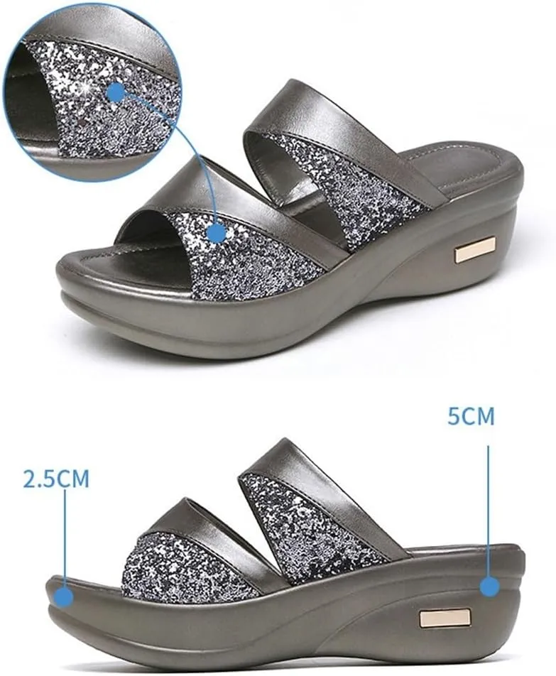 LIFKOME 1 Pair Summer Peep Toe Women Sandal Thick Sole Sandal Thick Wedge Sole Slippers Fish Mouth Sandals Copper Heels Thick Platform Sandals Slides Sandal Platform Shoes Miss Pearlescent