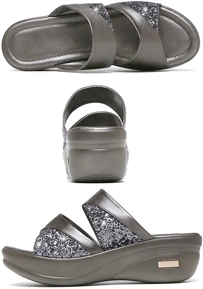 LIFKOME 1 Pair Summer Peep Toe Women Sandal Thick Sole Sandal Thick Wedge Sole Slippers Fish Mouth Sandals Copper Heels Thick Platform Sandals Slides Sandal Platform Shoes Miss Pearlescent