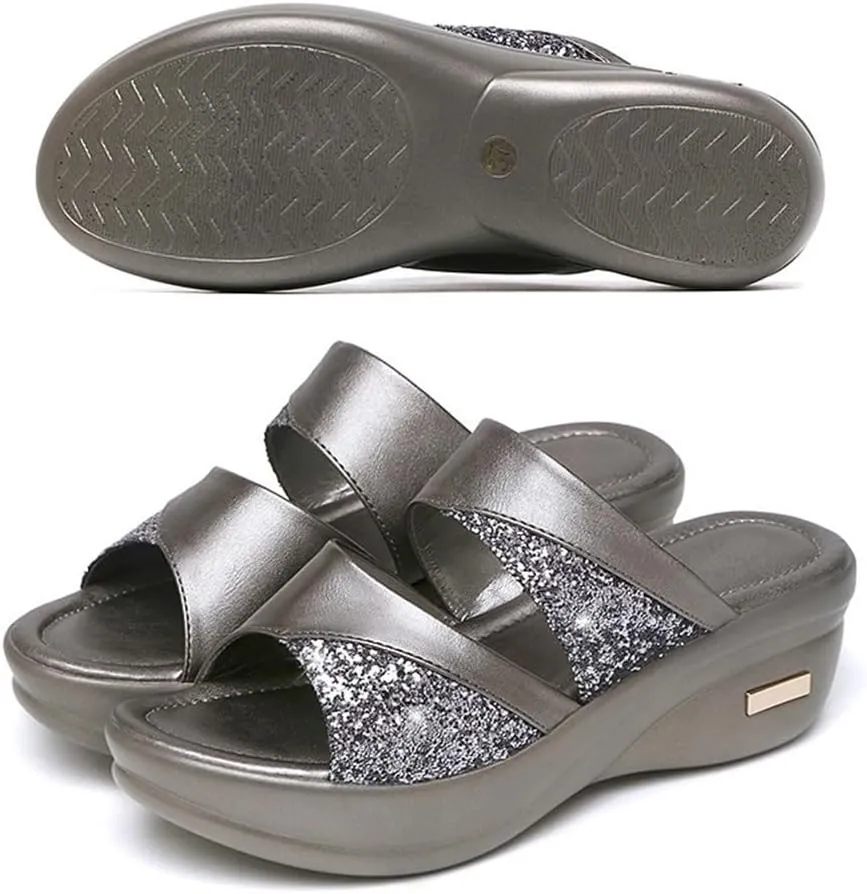 LIFKOME 1 Pair Summer Peep Toe Women Sandal Thick Sole Sandal Thick Wedge Sole Slippers Fish Mouth Sandals Copper Heels Thick Platform Sandals Slides Sandal Platform Shoes Miss Pearlescent