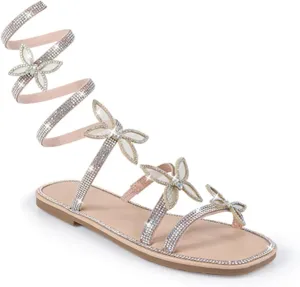 Liliana Women Butterfly Rhinestone Wrap-around Flat Sandals Flat Butterfly Sandals, 6 Narrow