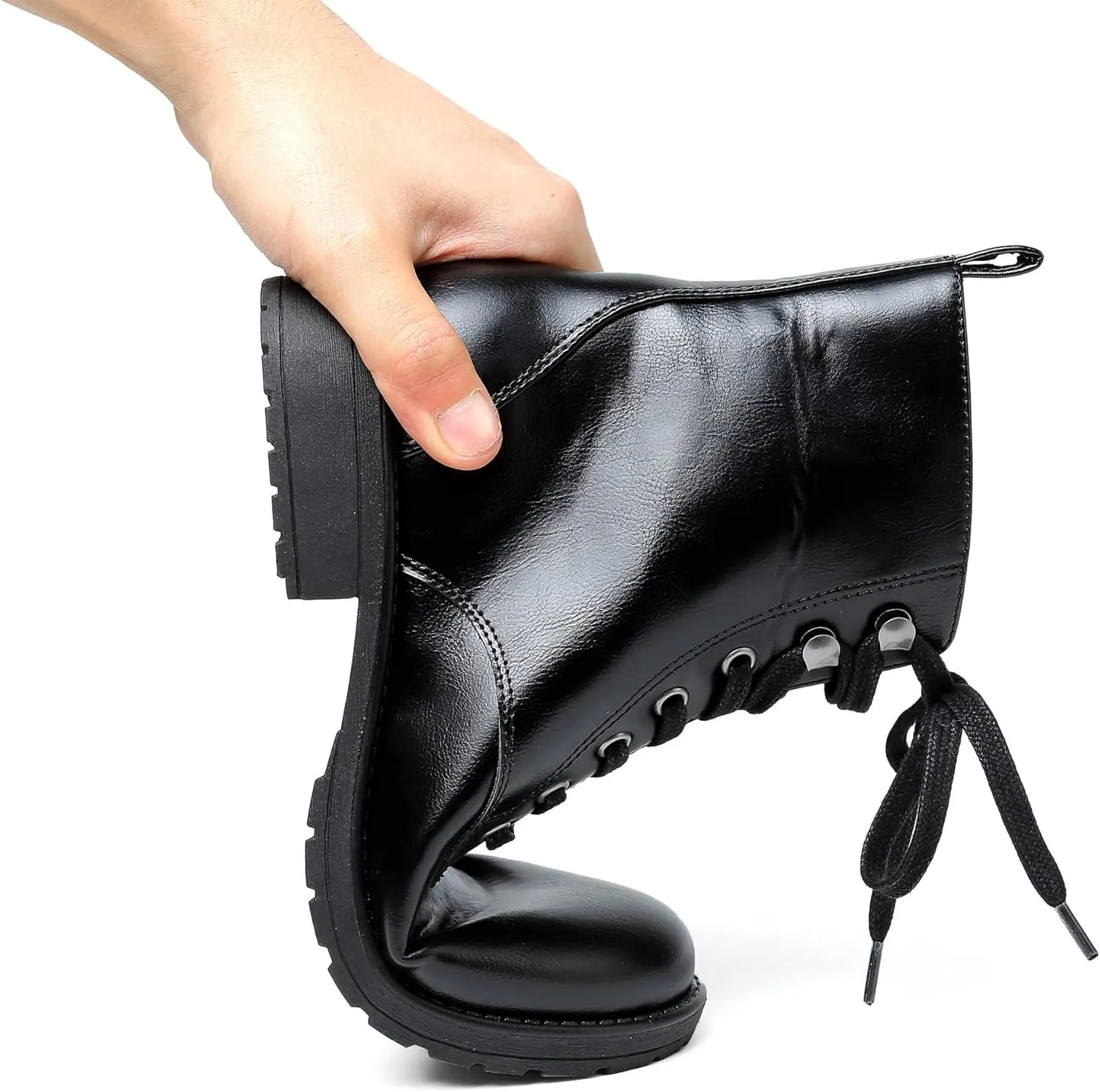 LISYIIZ Ankle Combat boots for Women Flat Lace up Booties with Zip Round Toe Soft Insole Warm Breathble Lining for Girls Ladies Fall Winter