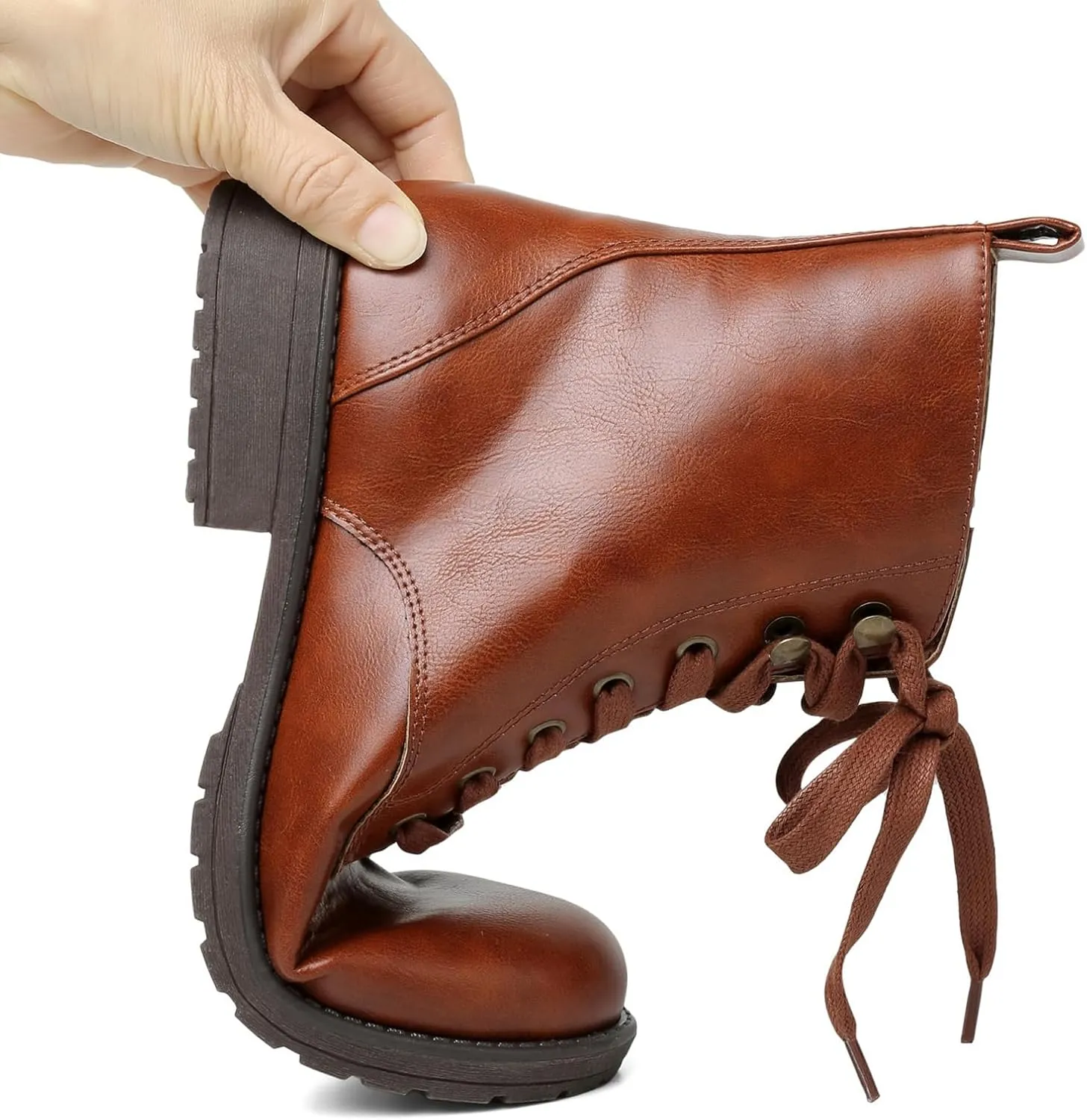 LISYIIZ Ankle Combat boots for Women Flat Lace up Booties with Zip Round Toe Soft Insole Warm Breathble Lining for Girls Ladies Fall Winter