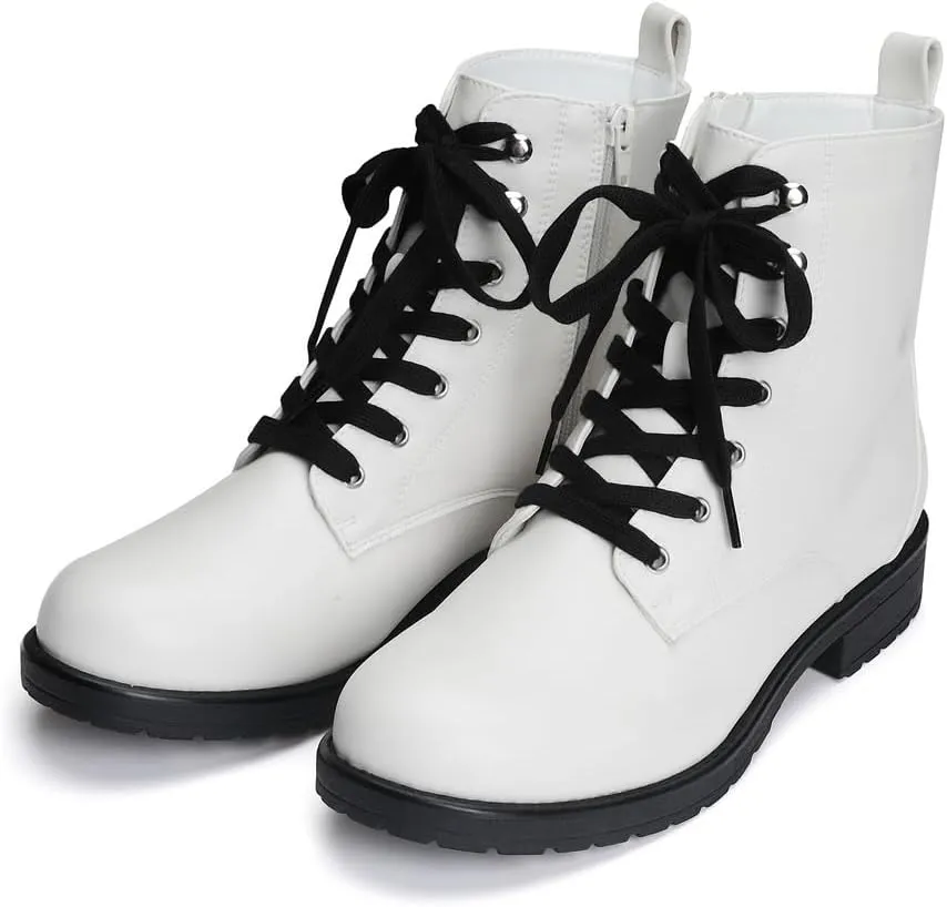 LISYIIZ Ankle Combat boots for Women Flat Lace up Booties with Zip Round Toe Soft Insole Warm Breathble Lining for Girls Ladies Fall Winter
