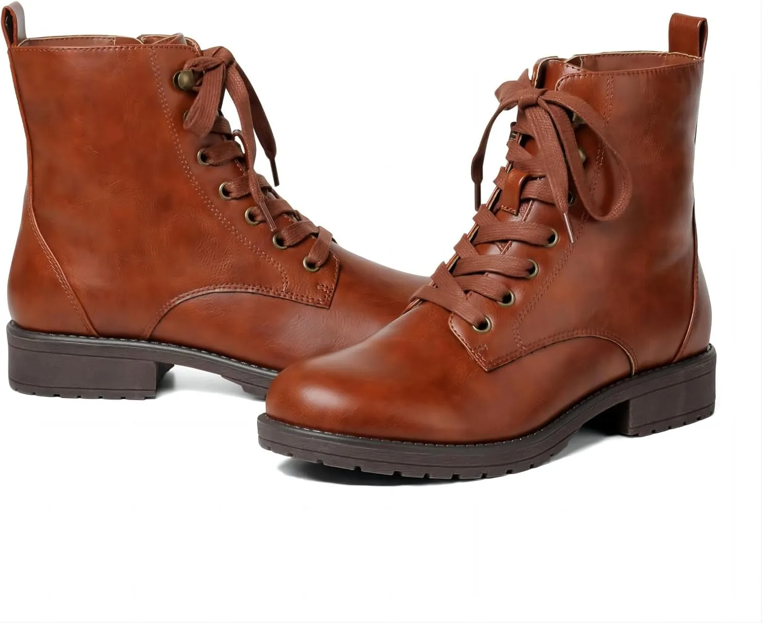 LISYIIZ Ankle Combat boots for Women Flat Lace up Booties with Zip Round Toe Soft Insole Warm Breathble Lining for Girls Ladies Fall Winter