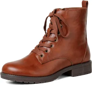 LISYIIZ Ankle Combat boots for Women Flat Lace up Booties with Zip Round Toe Soft Insole Warm Breathble Lining for Girls Ladies Fall Winter