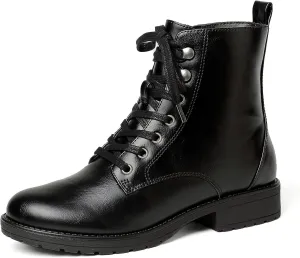 LISYIIZ Ankle Combat boots for Women Flat Lace up Booties with Zip Round Toe Soft Insole Warm Breathble Lining for Girls Ladies Fall Winter