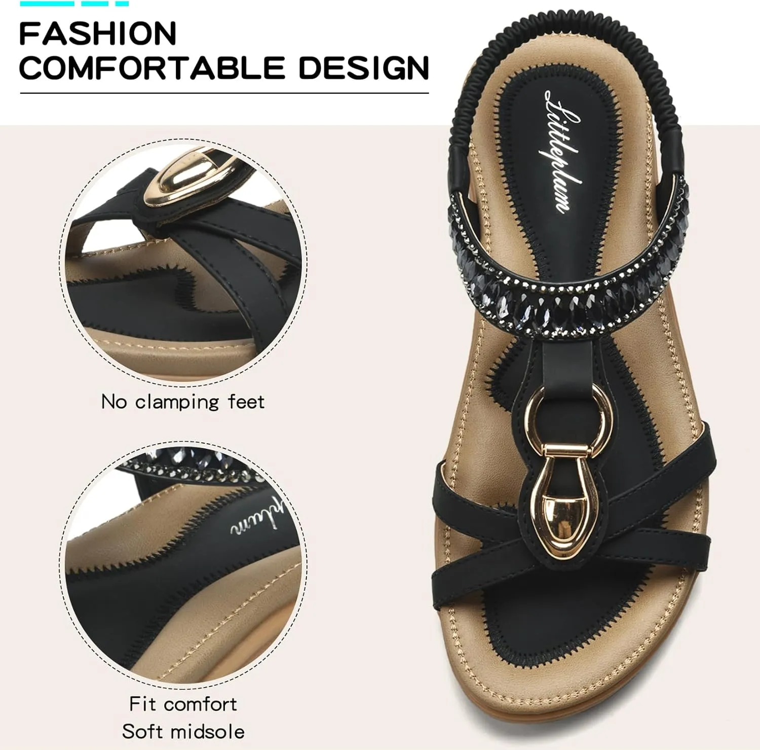 Littleplum Womens Sandals Comfort Arch Support Sandals Summer Walking Shoes Casual Ankle Elastic Flip Flops Sandals