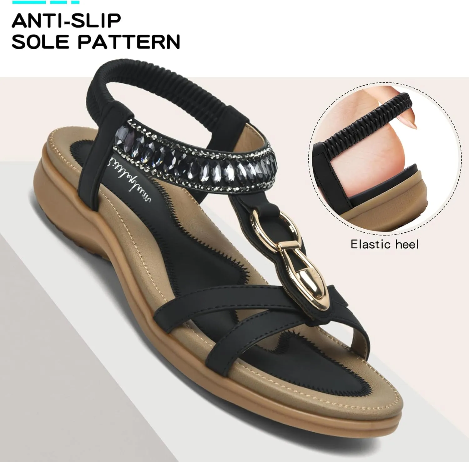Littleplum Womens Sandals Comfort Arch Support Sandals Summer Walking Shoes Casual Ankle Elastic Flip Flops Sandals