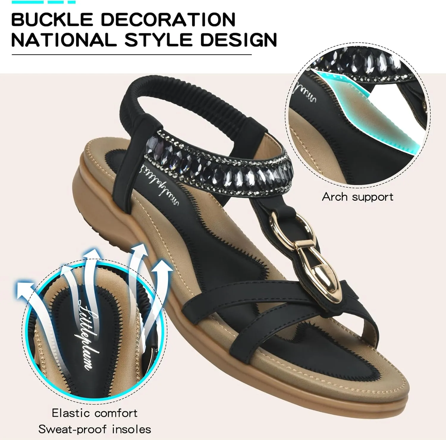 Littleplum Womens Sandals Comfort Arch Support Sandals Summer Walking Shoes Casual Ankle Elastic Flip Flops Sandals