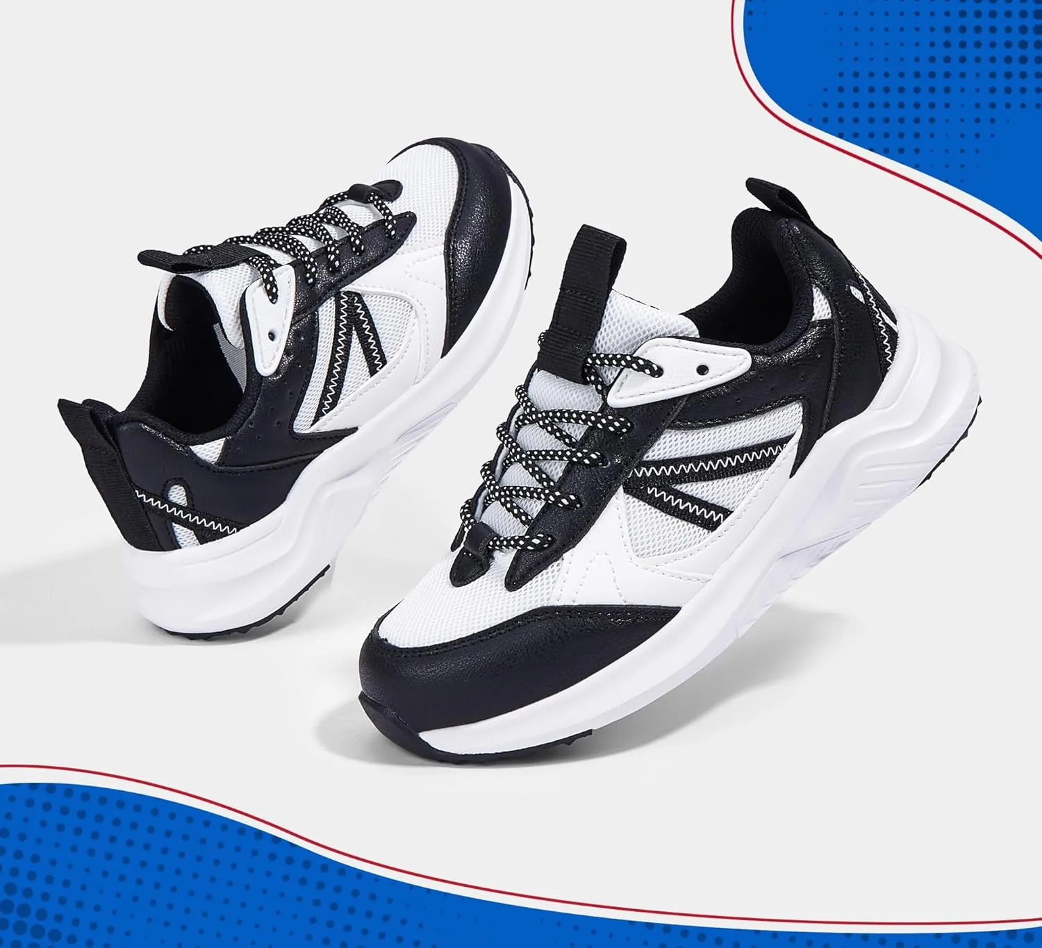 LUCKY STEP Kids Fashion Sneakers for Boys Girls Tennis Casual Athletic Running Shoes Breathable Lace-up Cushioned Trainers Walking Footwear Toddler