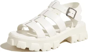 LUCKY STEP Women 's Platform Wedge Sandals Open Toe Adjustable Ankle Strap Chunky Heel