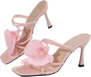 MakeMeChic Women's Open Toe Floral Kitten Heels Flower Summer Beach Sandals