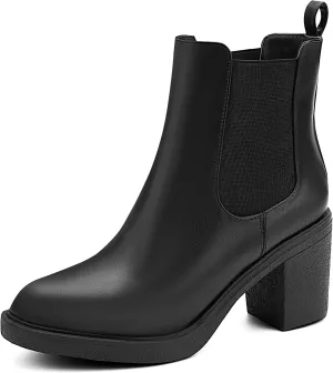 MaxMuxun Women's Chelsea Ankle Boots with Heels Slip on Round Toe Platform Heeled Booties for Women