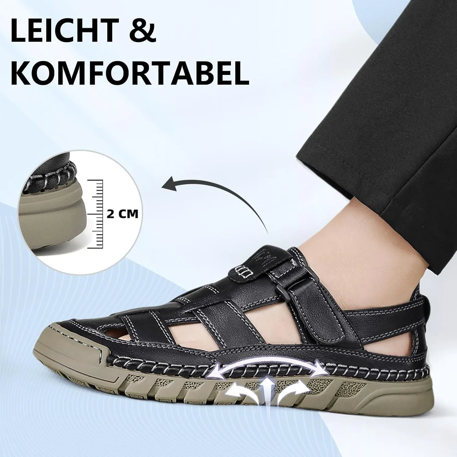 Men Closed Toe Casual Sandals - Lightweight Leather Sandals Breathable Walking Shoes For Daily or Outdoor Travel