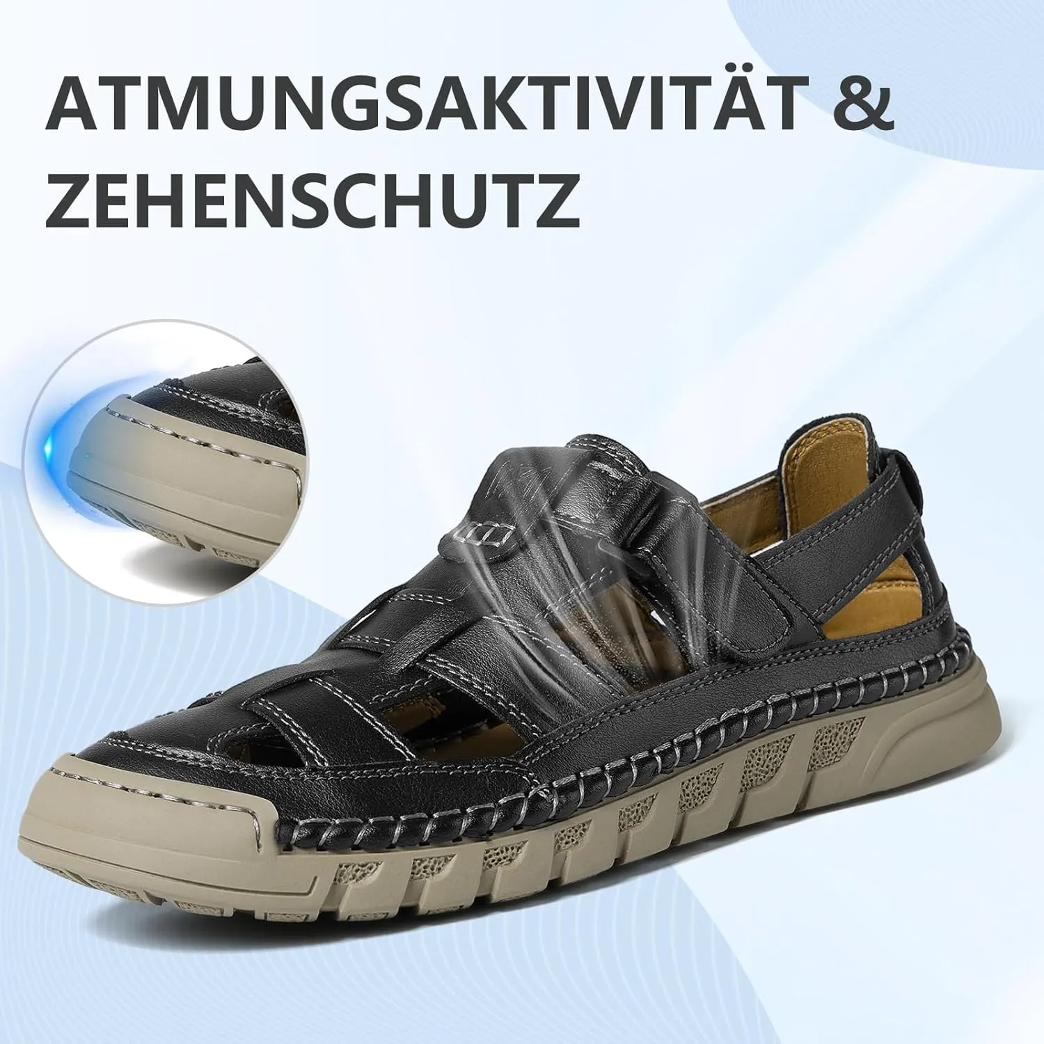 Men Closed Toe Casual Sandals - Lightweight Leather Sandals Breathable Walking Shoes For Daily or Outdoor Travel