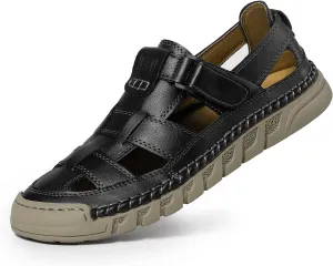 Men Closed Toe Casual Sandals - Lightweight Leather Sandals Breathable Walking Shoes For Daily or Outdoor Travel