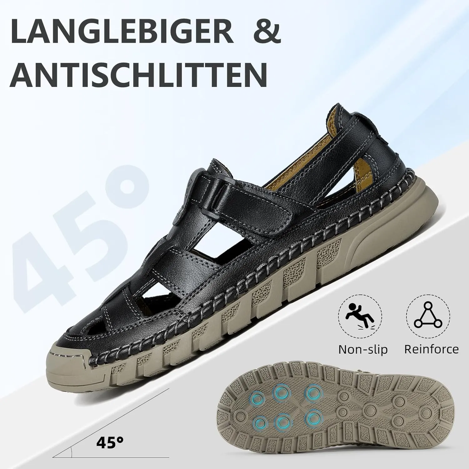 Men Closed Toe Casual Sandals - Lightweight Leather Sandals Breathable Walking Shoes For Daily or Outdoor Travel