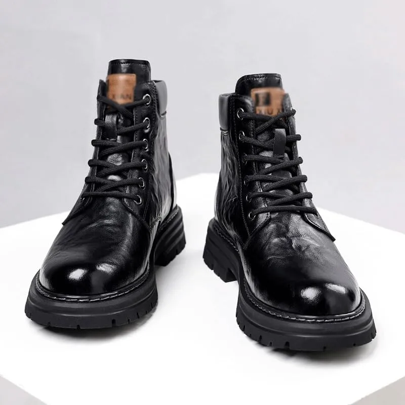 Men's Boots Velvet Thickened Warm Cotton Shoes Vintage Men's Warm Lined Lace Up Work Boots Anti-Slip Wear-Resistant Oxford Shoes