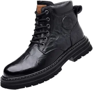 Men's Boots Velvet Thickened Warm Cotton Shoes Vintage Men's Warm Lined Lace Up Work Boots Anti-Slip Wear-Resistant Oxford Shoes