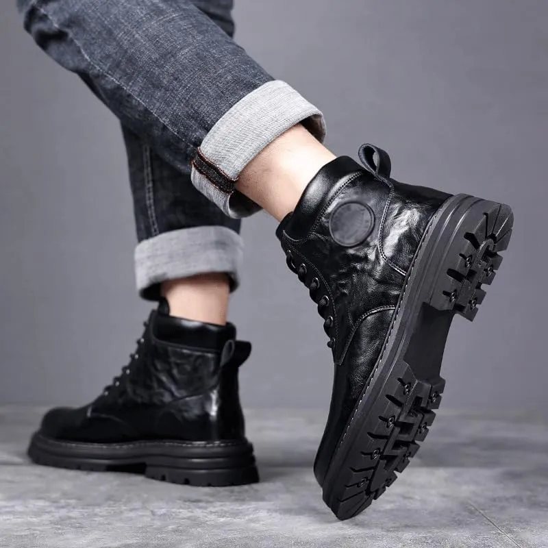 Men's Boots Velvet Thickened Warm Cotton Shoes Vintage Men's Warm Lined Lace Up Work Boots Anti-Slip Wear-Resistant Oxford Shoes