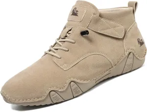 Men's Casual Italian Handmade High Top High Boots Slip-ons Suede Leather Driving Chukka Booties Outdoor Non-Slip Breathable Dress Shoes