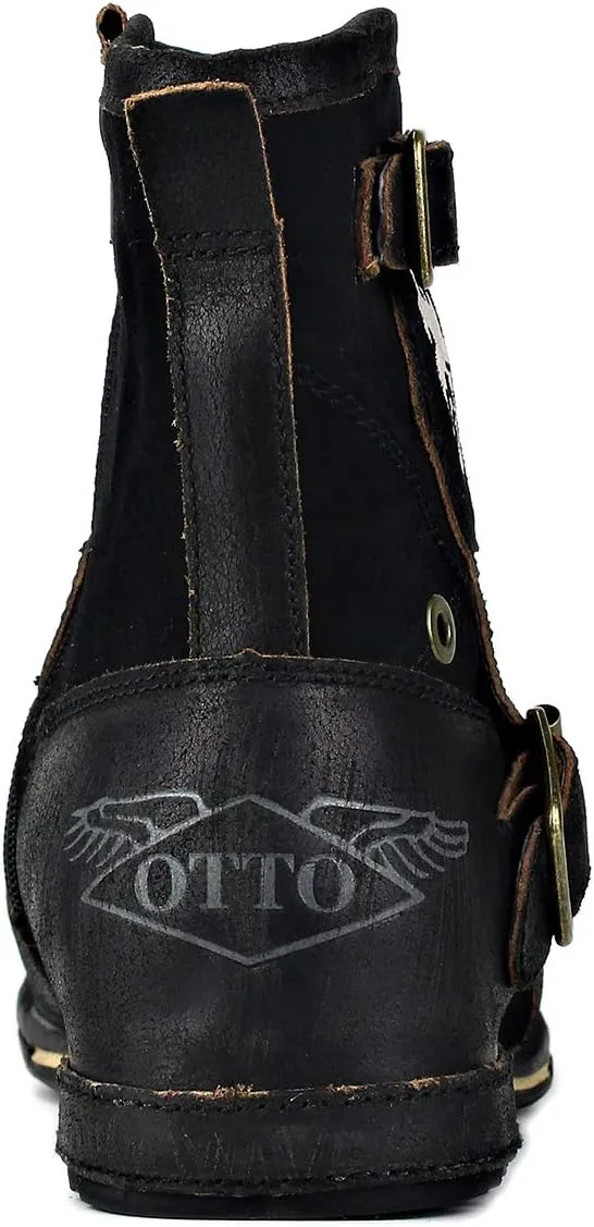 Mens Chukka Biker Cowboy Stylish Motorcycle Combat Hiking Fashion Casual Cowhide Leather Ankle Side Zipper Boots 5008-1-DD1D2