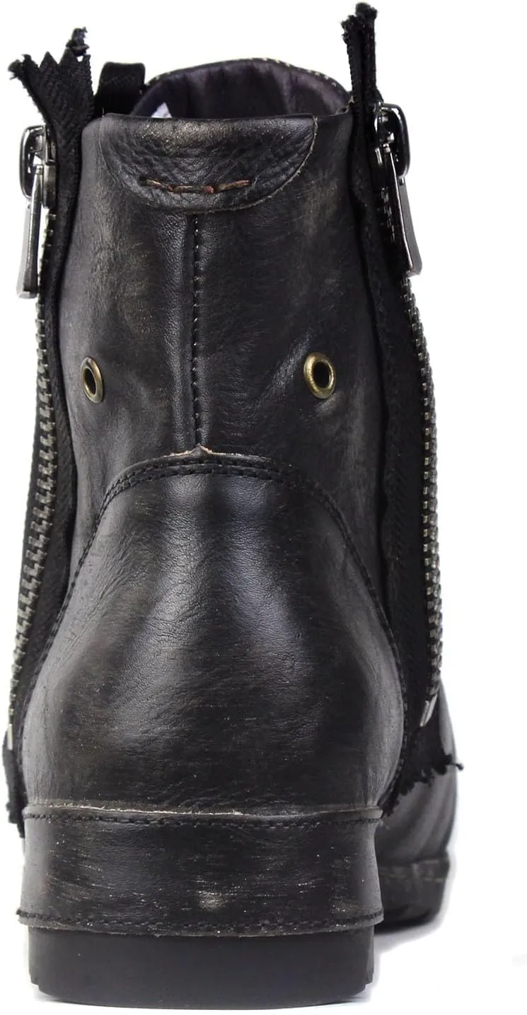 Mens Chukka Biker Cowboy Stylish Motorcycle Combat Hiking Fashion Casual Cowhide Leather Ankle Side Zipper Boots CD-5008-8-Retro-US-R