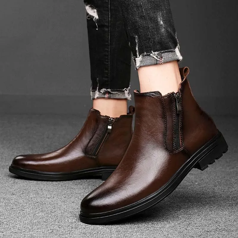 Men's Genuine Cowhide Chelsea Boots,Fashion Oxford Boots,Casual Chukka Boots,Men's Outdoor Business Casual Boots,Zipper,Hand Stitching,Formal Shoes