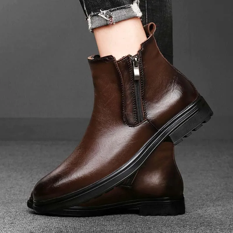 Men's Genuine Cowhide Chelsea Boots,Fashion Oxford Boots,Casual Chukka Boots,Men's Outdoor Business Casual Boots,Zipper,Hand Stitching,Formal Shoes