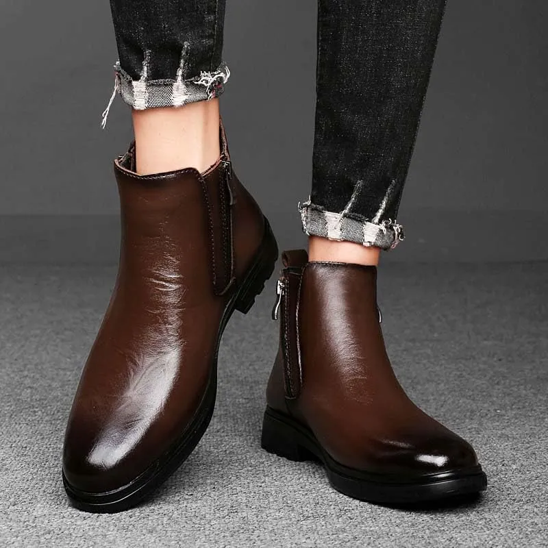 Men's Genuine Cowhide Chelsea Boots,Fashion Oxford Boots,Casual Chukka Boots,Men's Outdoor Business Casual Boots,Zipper,Hand Stitching,Formal Shoes