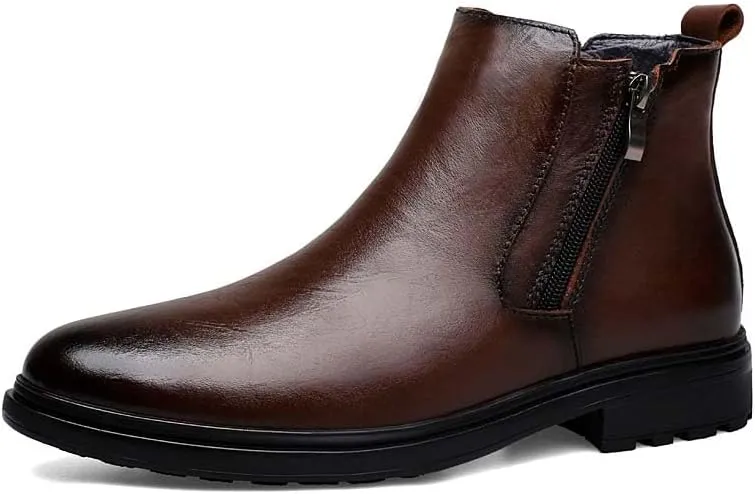 Men's Genuine Cowhide Chelsea Boots,Fashion Oxford Boots,Casual Chukka Boots,Men's Outdoor Business Casual Boots,Zipper,Hand Stitching,Formal Shoes