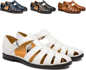 Men's Leather Roman Fisherman Sandals with Adjustable Buckle Closed Toe Summer Beach Non-Slip Comfortable Casual Walking Sandals Daily Slippers Sandals