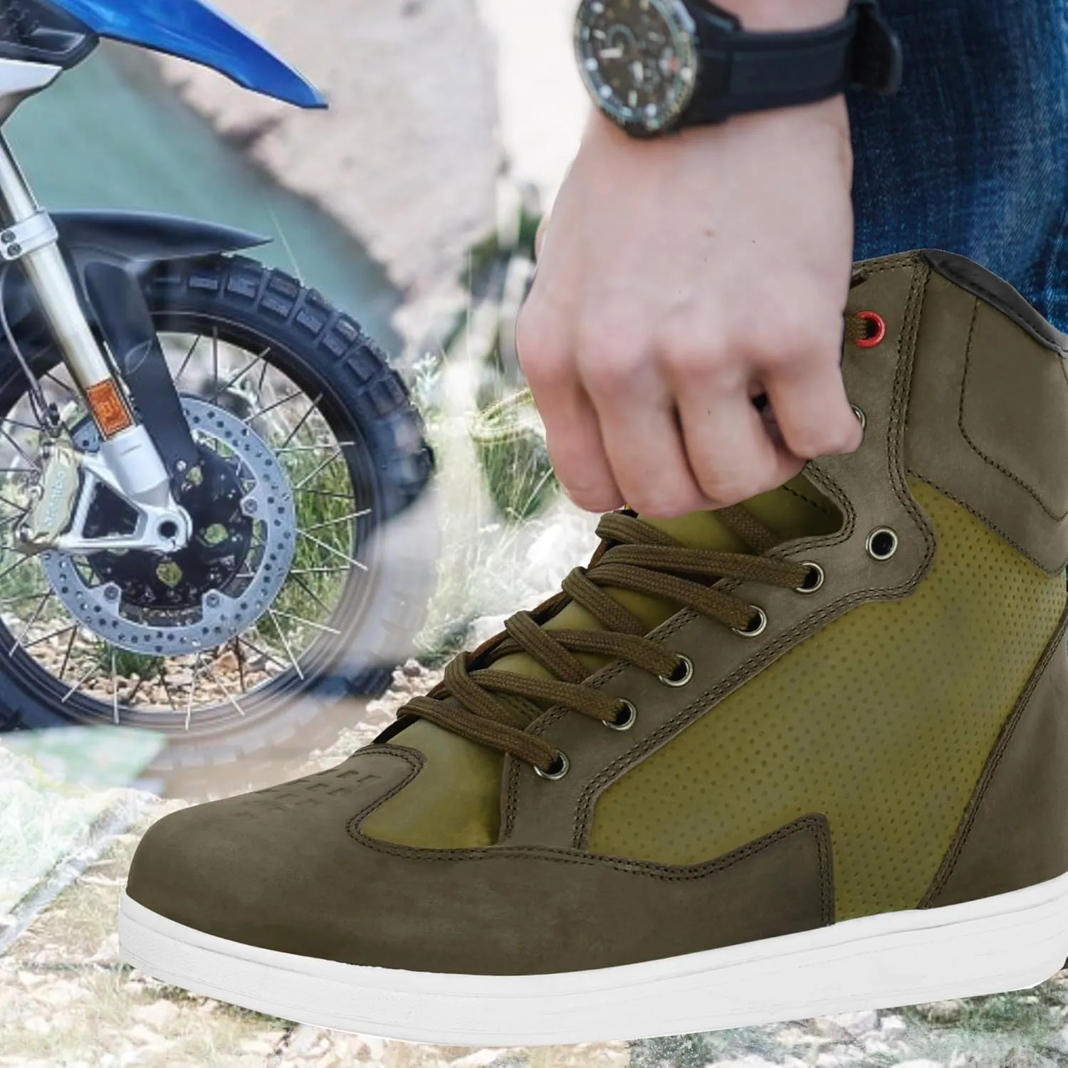 Men's Microfiber Motorcycle Boots Waterproof Motocross Boots Urban Use Gear Shift Reinforcement Protective Shoes Motorcycle Shoes Non-Slip Rubber Sole CE Approved