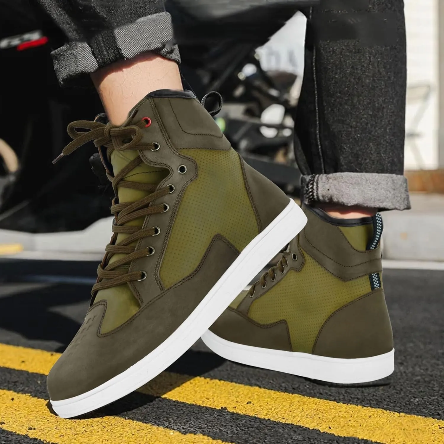 Men's Microfiber Motorcycle Boots Waterproof Motocross Boots Urban Use Gear Shift Reinforcement Protective Shoes Motorcycle Shoes Non-Slip Rubber Sole CE Approved