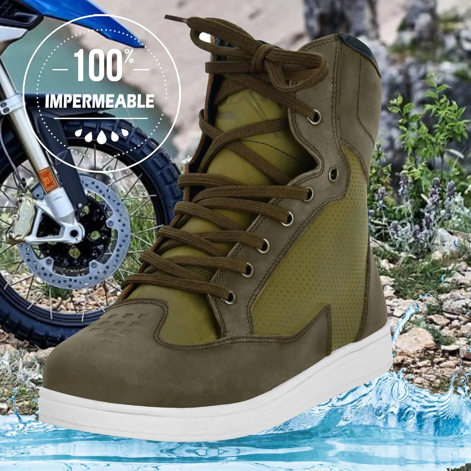 Men's Microfiber Motorcycle Boots Waterproof Motocross Boots Urban Use Gear Shift Reinforcement Protective Shoes Motorcycle Shoes Non-Slip Rubber Sole CE Approved