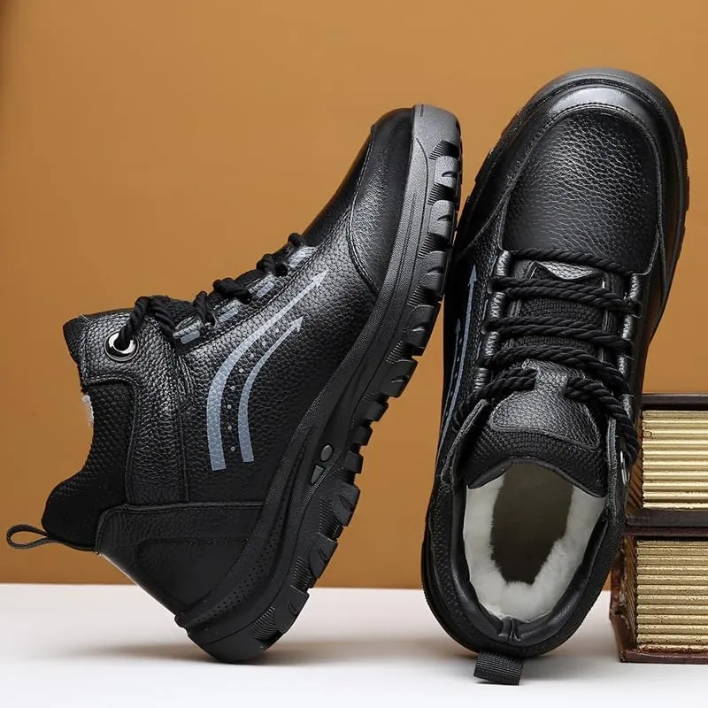 Men's Outdoor Anti-Slip Cotton Shoes Winter Casual Velvet Warm Snow Boots Oxford Lace Up Low Top Anti-Slip Outdoor Shoes for Men