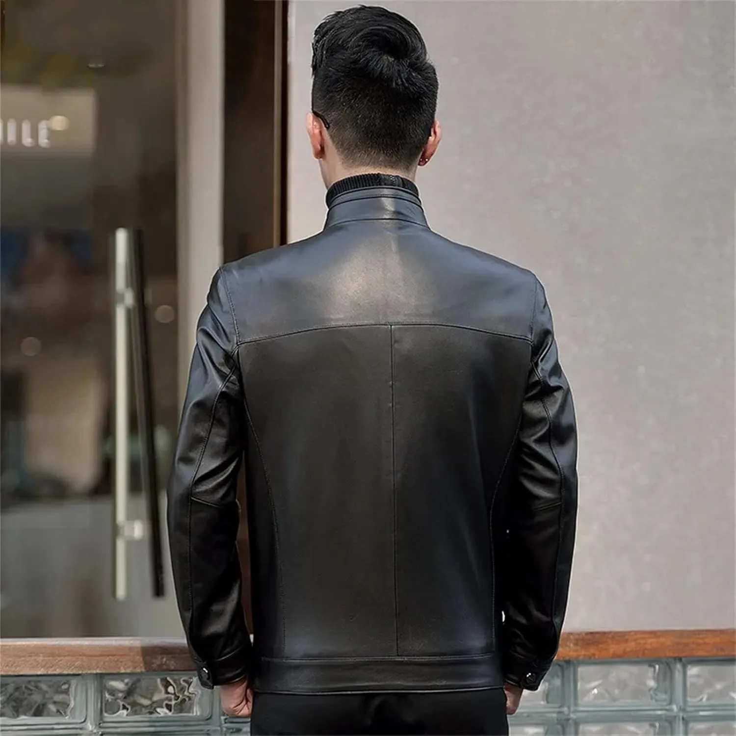 Men’s Sheepskin Leather Jacket Spring Cool Weather Casual Slim Fit Business Coat