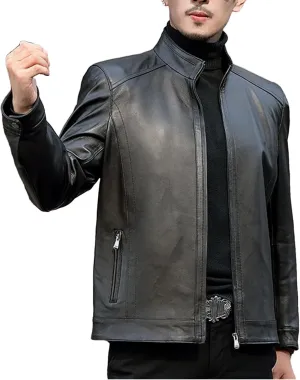 Men’s Sheepskin Leather Jacket Spring Cool Weather Casual Slim Fit Business Coat