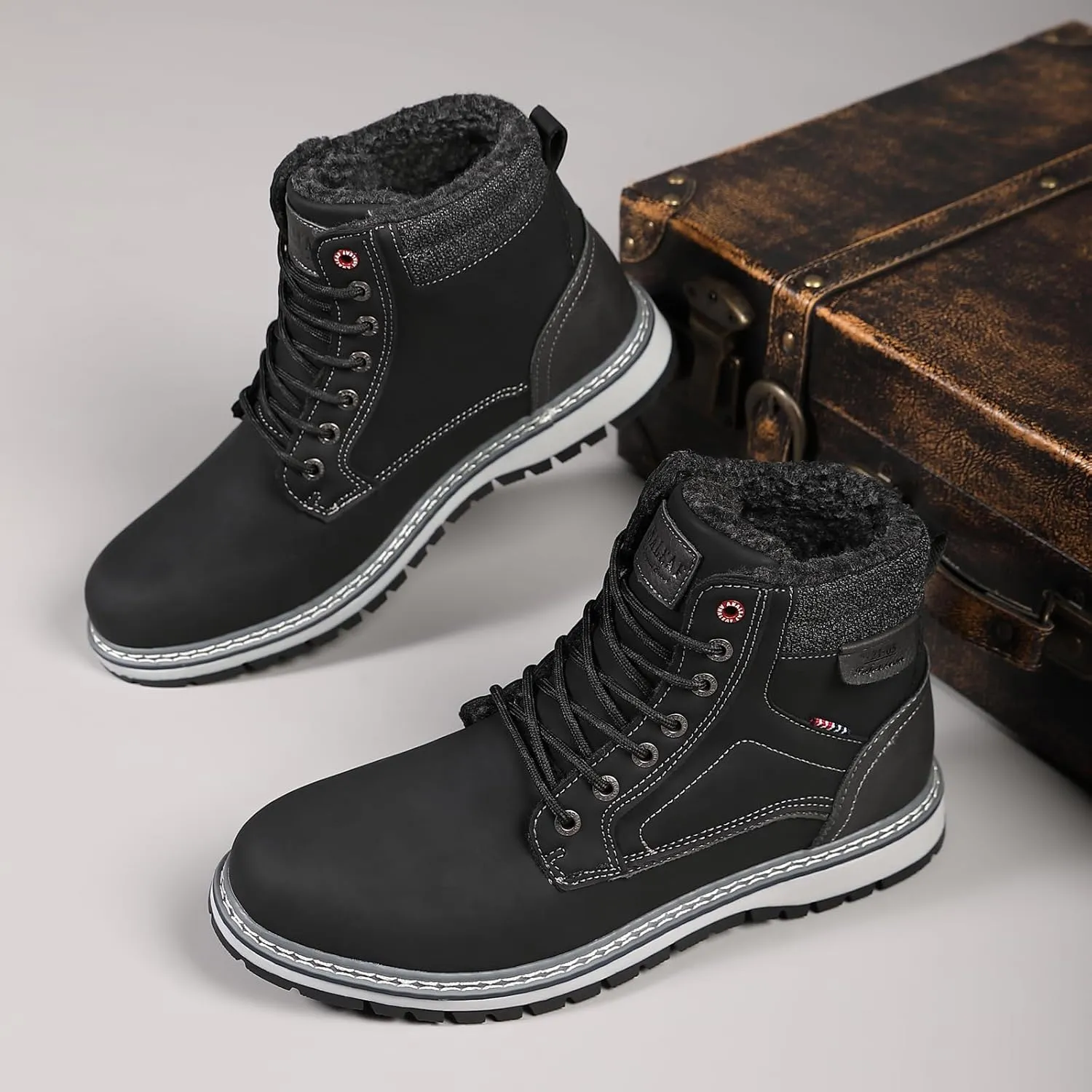 Mens Snow Boots Warm Winter Boots Non Slip Fur Lined Outdoor Shoes