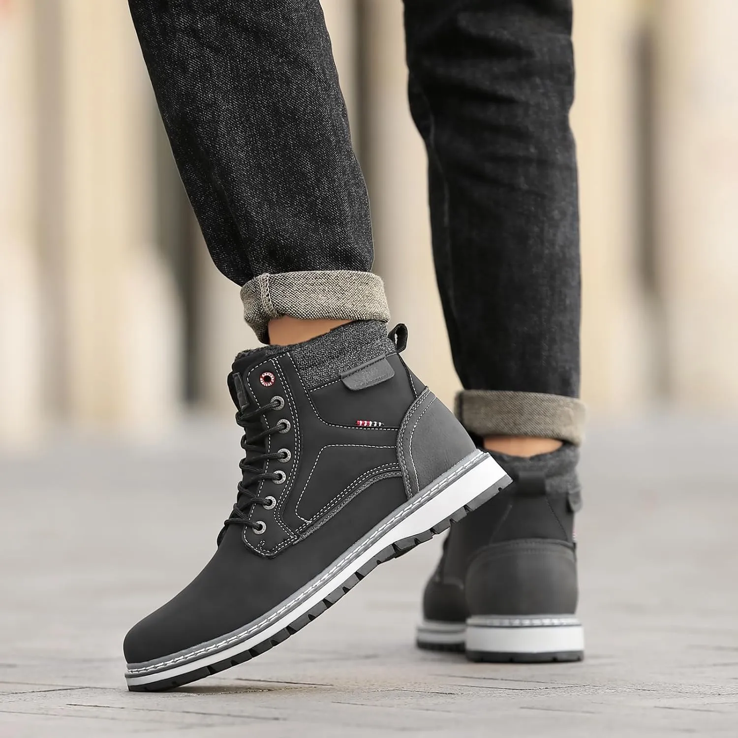 Mens Snow Boots Warm Winter Boots Non Slip Fur Lined Outdoor Shoes