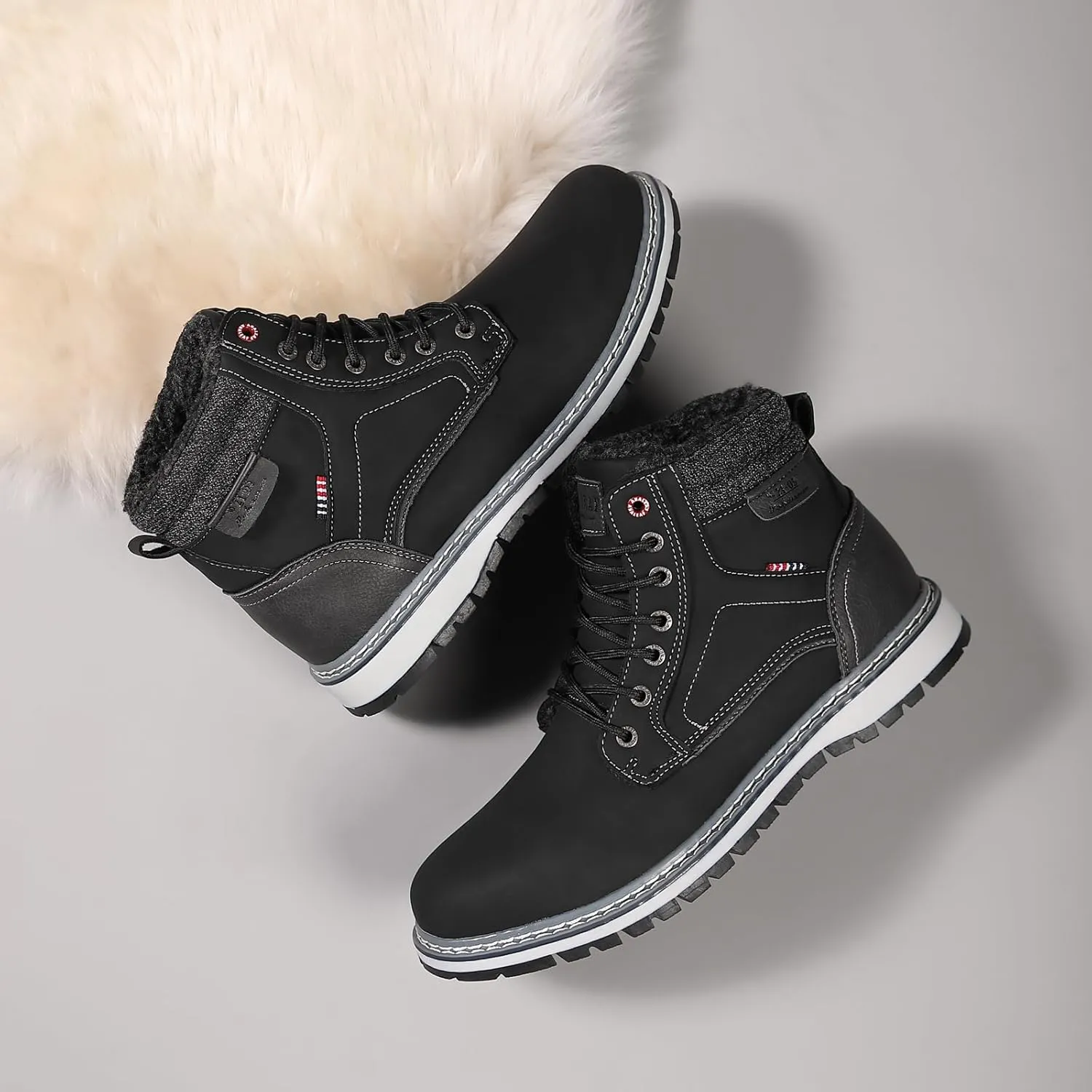 Mens Snow Boots Warm Winter Boots Non Slip Fur Lined Outdoor Shoes