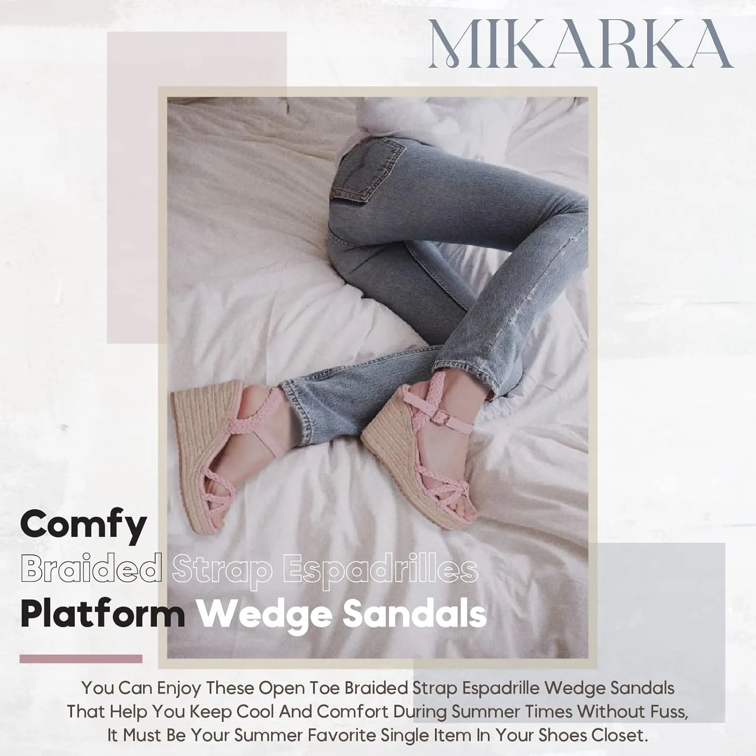 mikarka Espadrille Wedge Sandals for Women Braided Knot Ankle Strap Open Toe Platform Sandals