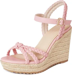 mikarka Espadrille Wedge Sandals for Women Braided Knot Ankle Strap Open Toe Platform Sandals