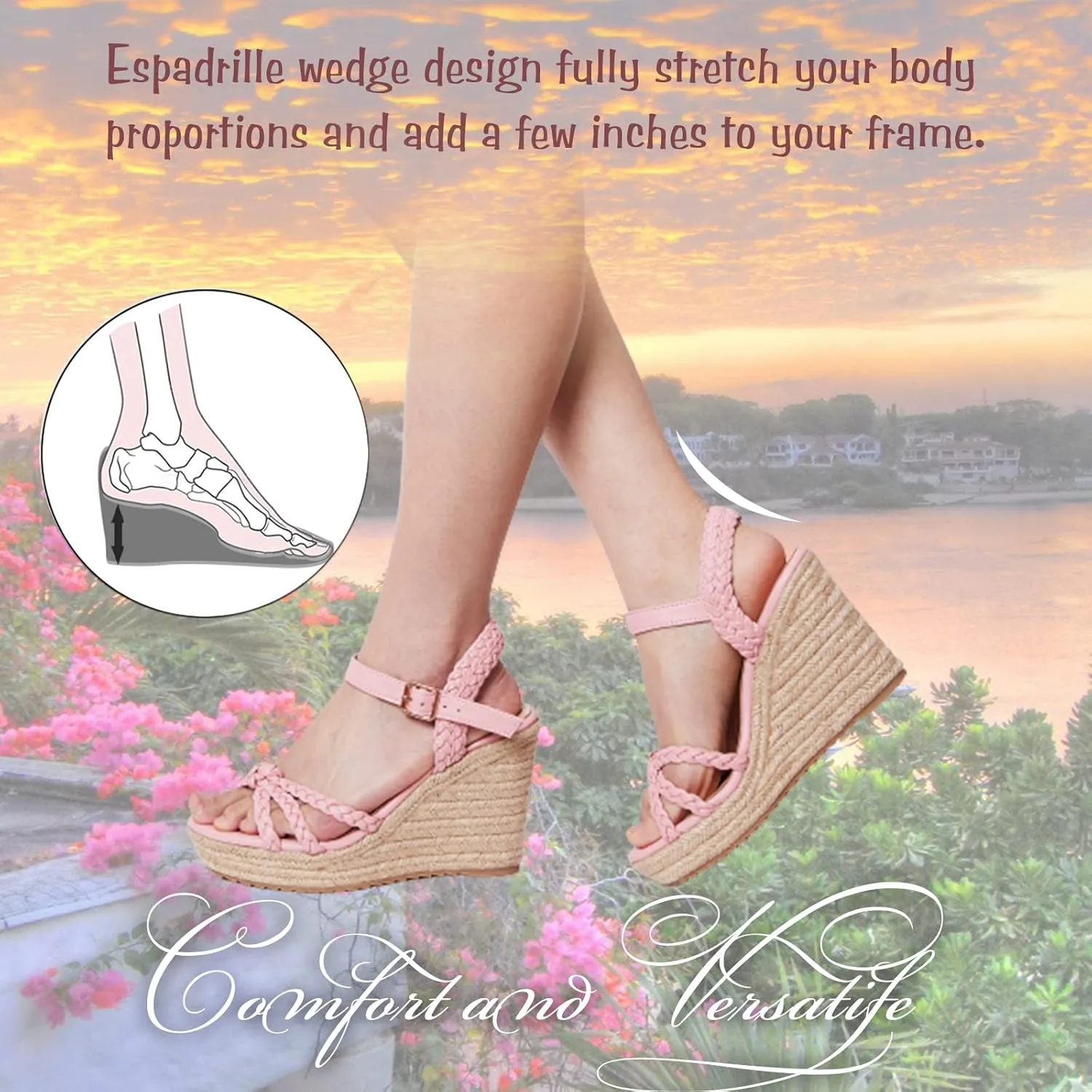mikarka Espadrille Wedge Sandals for Women Braided Knot Ankle Strap Open Toe Platform Sandals