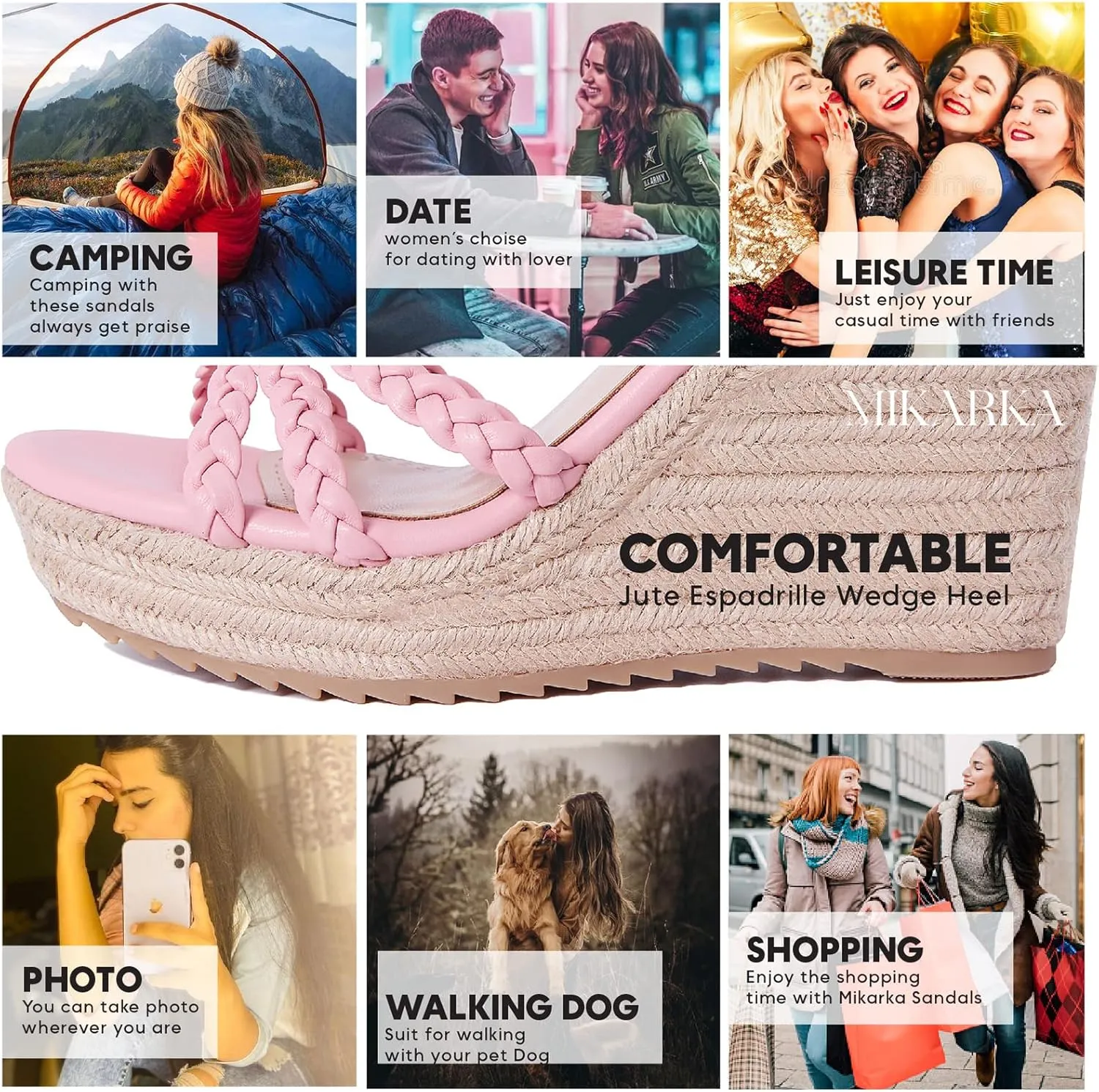 mikarka Espadrille Wedge Sandals for Women Braided Knot Ankle Strap Open Toe Platform Sandals