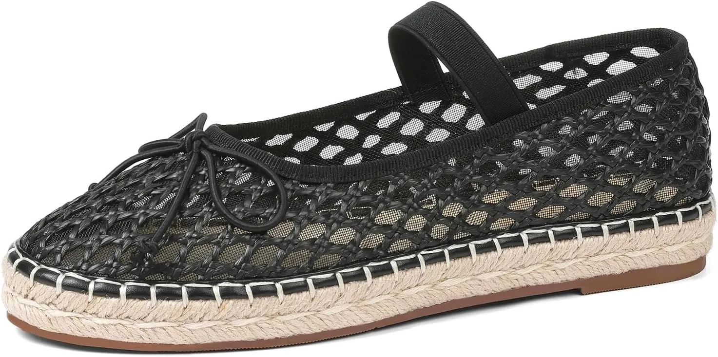 mikarka Flats for Women: Woven Ballet Flats Shoes for Women - Knot Espadrilles for Women Round Toe Mary Jane Flats Loafers, Inspired by Raffia