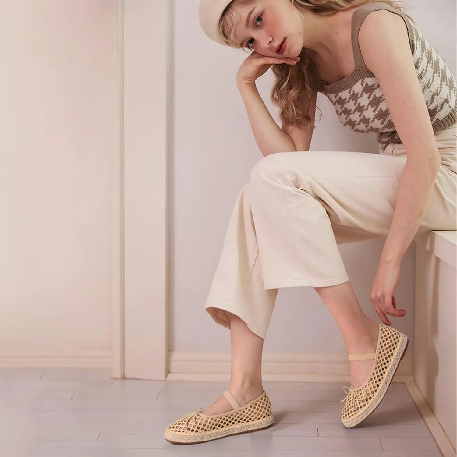 mikarka Flats for Women: Woven Ballet Flats Shoes for Women - Knot Espadrilles for Women Round Toe Mary Jane Flats Loafers, Inspired by Raffia