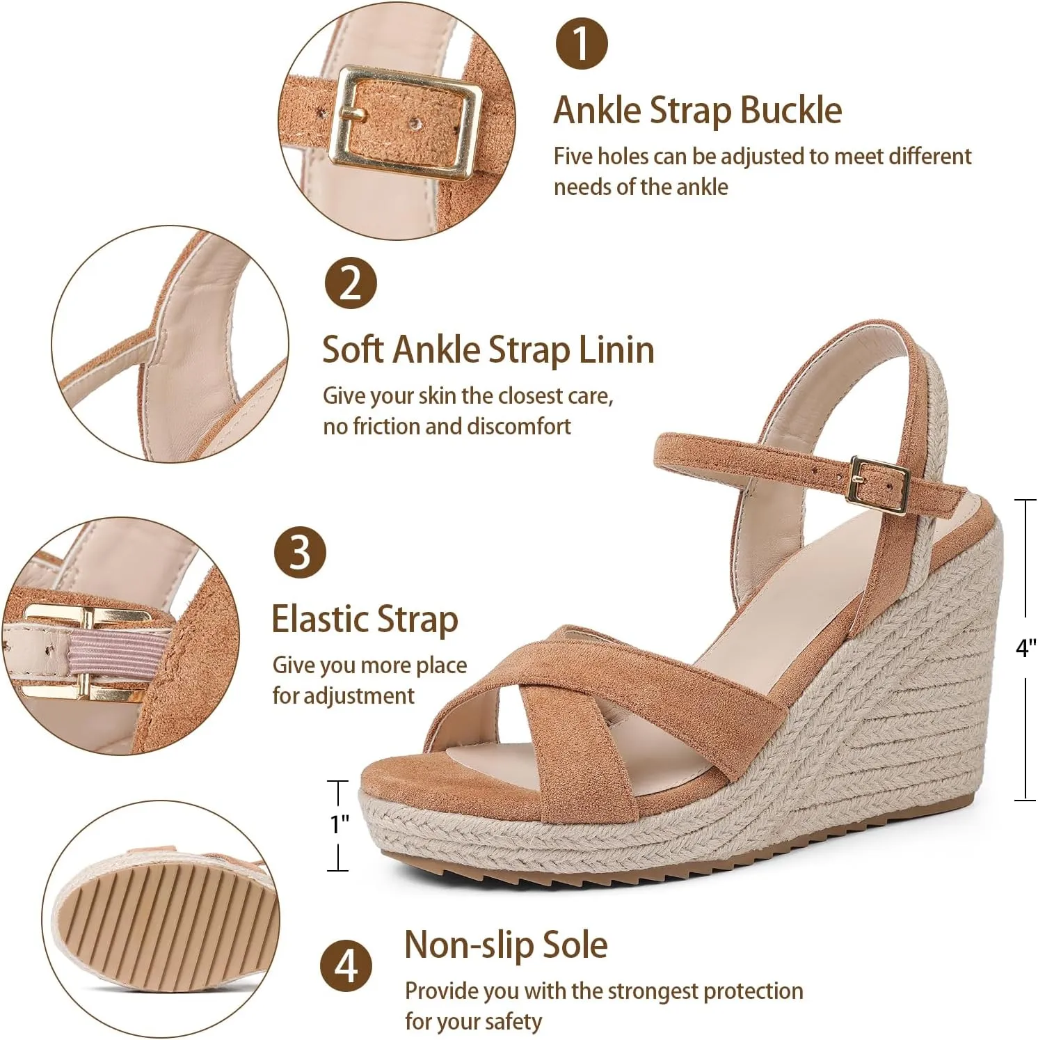 mikarka Women's Espadrille Wedge Sandals: Ankle Strap Platform Open Toe Wedges - Stylish High Heel Dressy Summer Wedges for Women, Inspired by Espadrilles